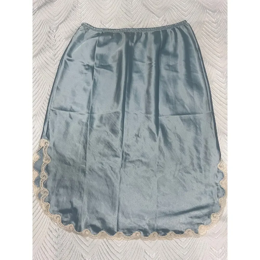 Vintage Christian Dior Slip Skirt Light Blue Lace Trim ILGWU USA Made M - Picture 13 of 15